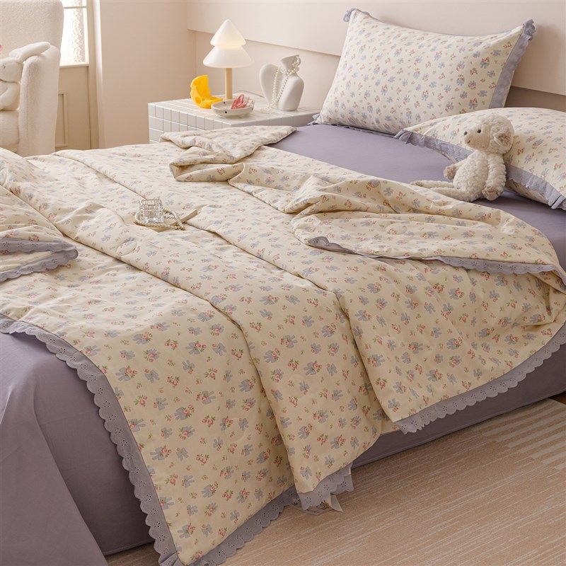 夏季花边夏凉被四件套全棉纯棉空调被夏天可机洗薄款被子双人夏被