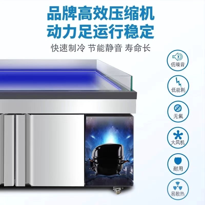 不锈钢海鲜冰台冷藏展示柜商用超市冰鲜台卧式点菜柜冷冻柜保鲜柜