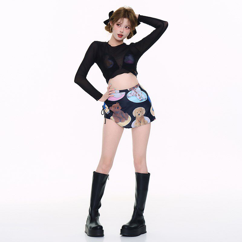 涵韵海少女泳衣辣妹绝美可爱分体比基尼小胸聚拢裙式长袖罩衫防晒