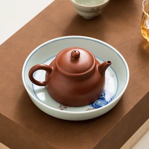 紫砂朱泥壶承  双杯梨皮平底套装茶具  高档功夫茶具