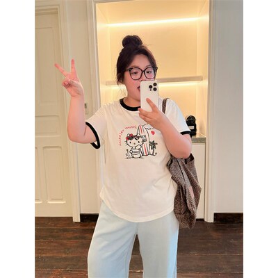 【老章和小胖PONGKIKI 07.1D8 20:00PM】冲浪小猫撞色T