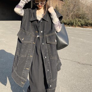 牛仔马甲女款2024新款春秋中长款宽松慵懒风欧货洋气时髦马夹外穿