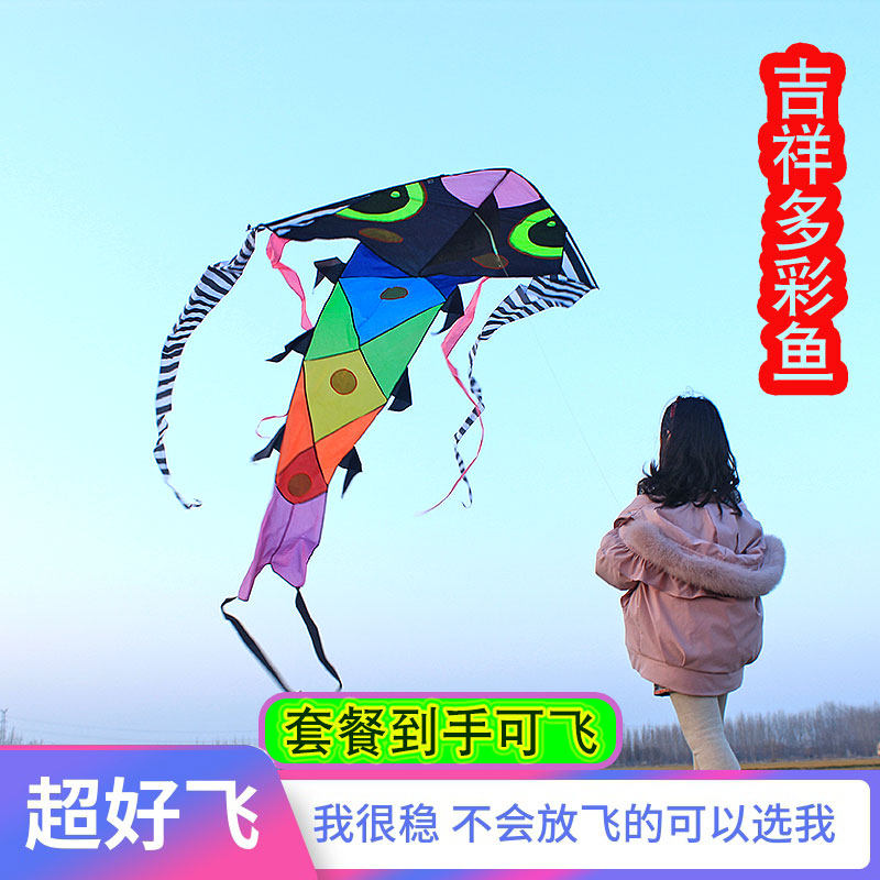 2025年新款风筝五彩鱼初学者微风易飞成人高档超大型好Z飞线轮潍