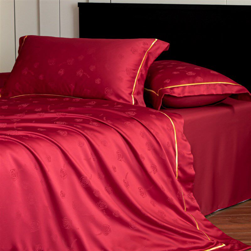 高档浪漫玫瑰提花结婚四件套婚庆红色被套床单陪嫁新婚房喜被床品