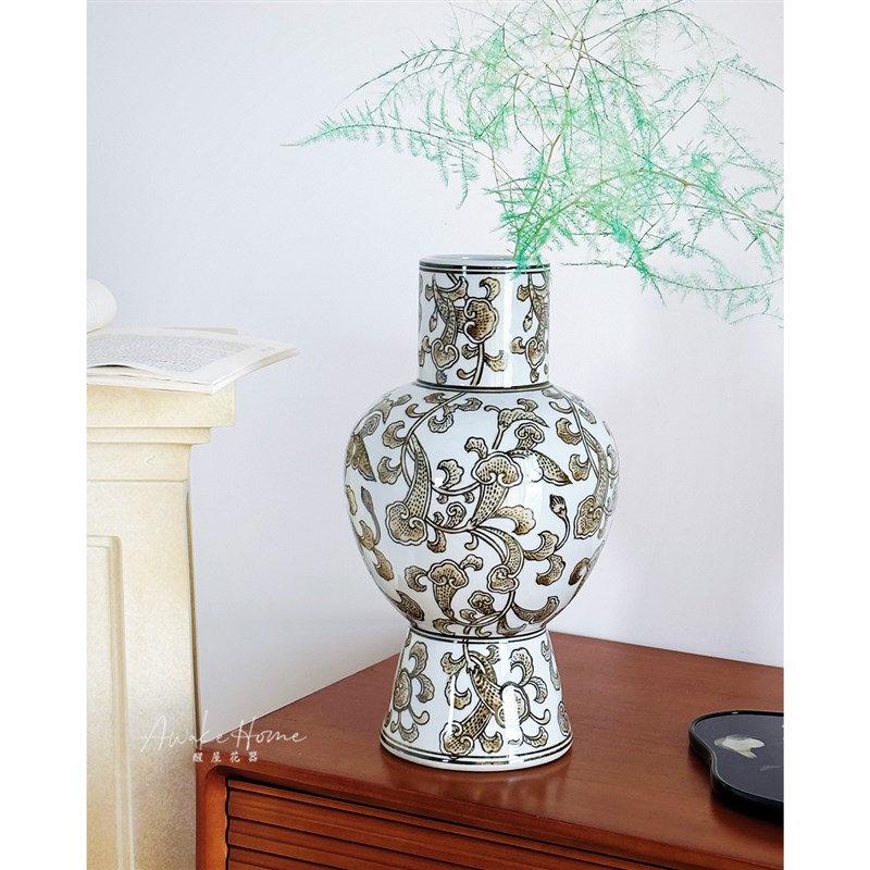 新中式手绘青花瓷花瓶玄关客厅艺术插冬青花器样板房民宿软装摆件