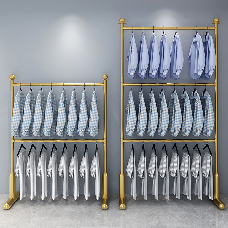 双层衣架落地可调节三层服装店挂衣架不锈钢展示架室内晾晒凉衣杆