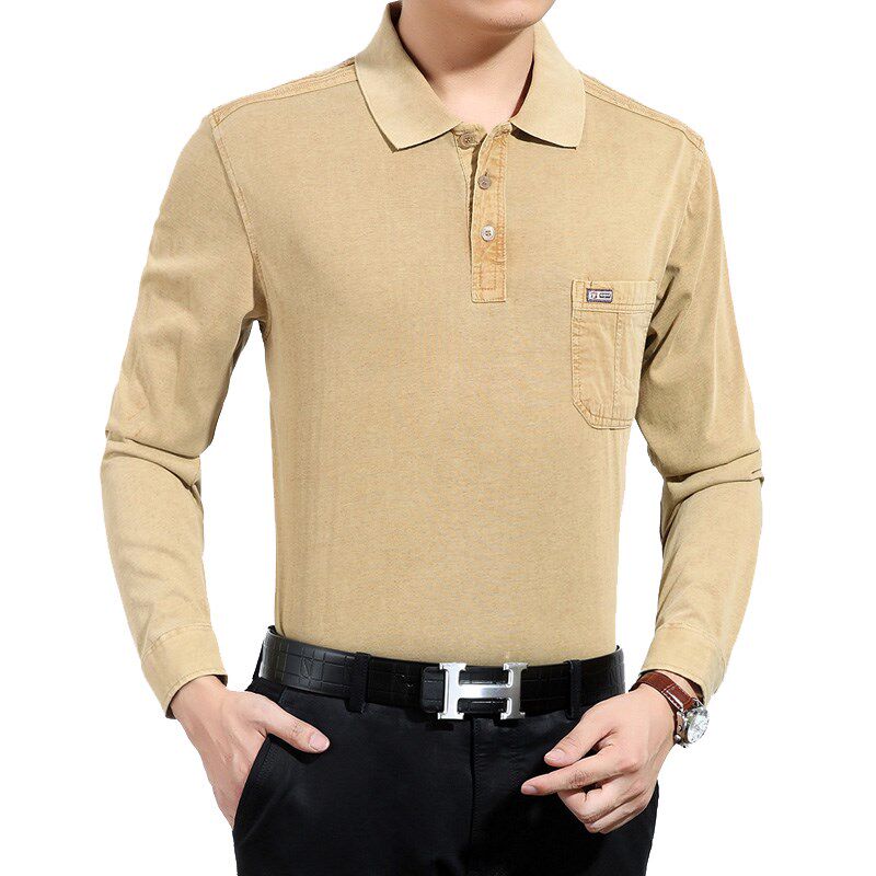 中年男士长袖T恤夏季薄款4050岁爸爸春秋装宽松中老年体恤衫