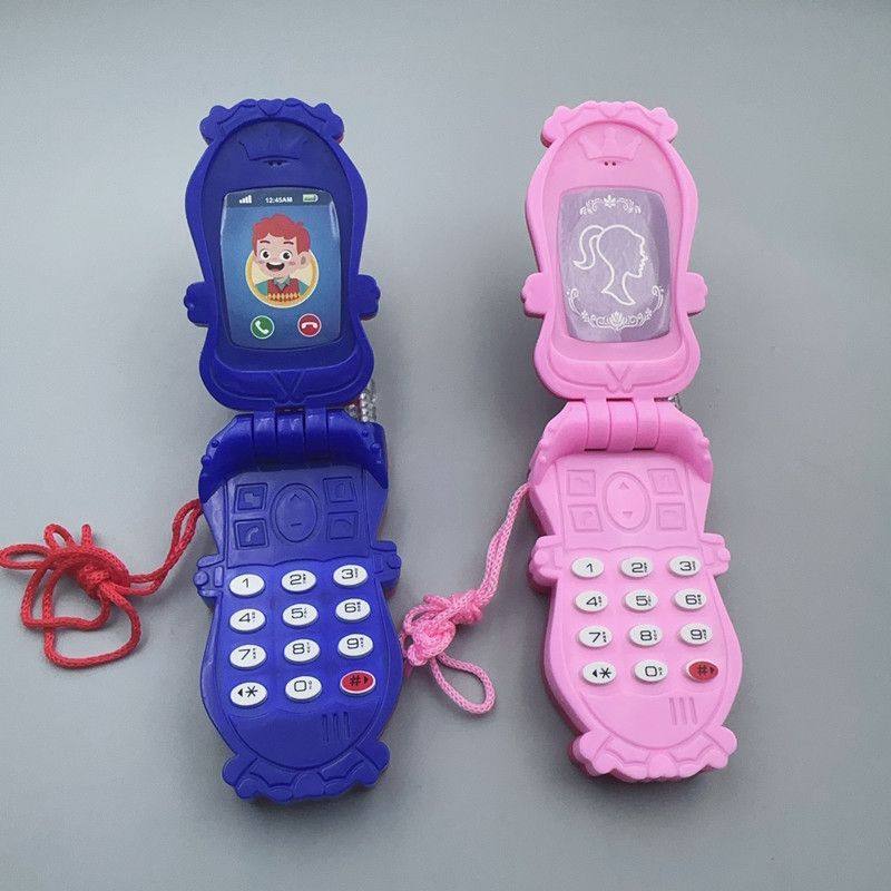 儿童灯光音乐卡通复古翻盖手机玩具男女孩声光手机小玩具