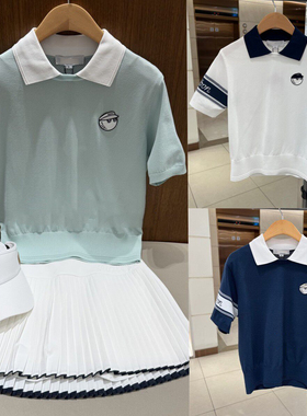 韩国高尔夫女装短袖T恤26春夏翻领徽标配色golf运动球服针织上衣