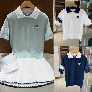 韩国高尔夫女装短袖T恤26春夏翻领徽标配色golf运动球服针织上衣