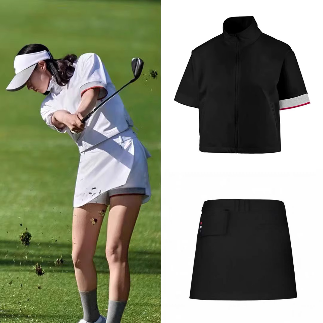 韩国高尔夫女裝套装2025新款GOLF运动短袖上衣网球百搭显瘦裙裤女
