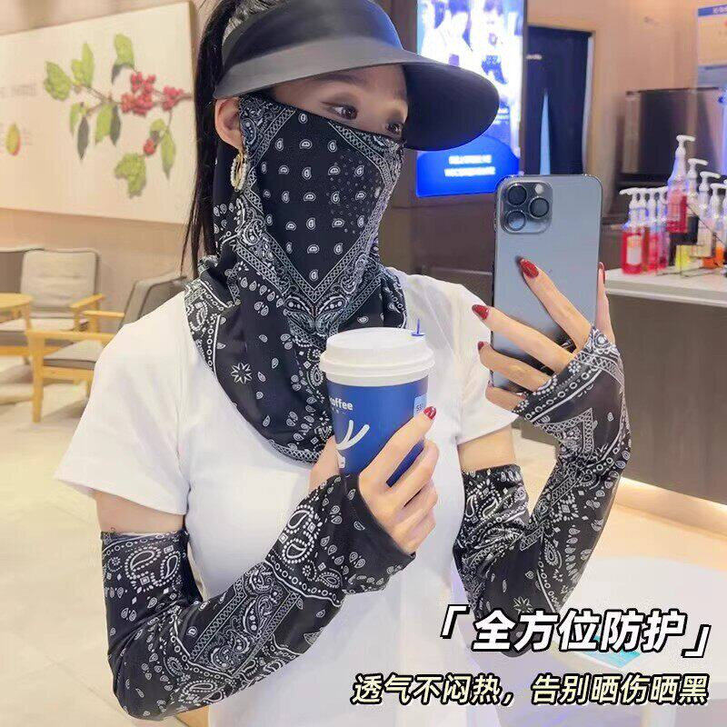 面罩女夏季薄款遮脖子骑行护颈头巾帽飘带发带帽女款2026新款印花