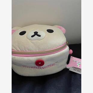 可爱卡通轻松熊熊妹毛绒小熊头椭圆立体化妆包便携收纳洗漱包