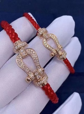 高版本转运红绳镶钻马蹄扣手链