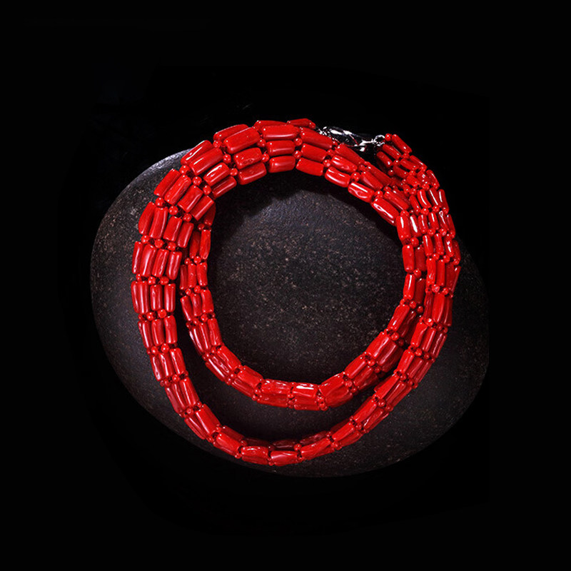 俏丽（珠宝）纯天然沙丁红珊瑚项链有机彩宝扁链首饰文玩