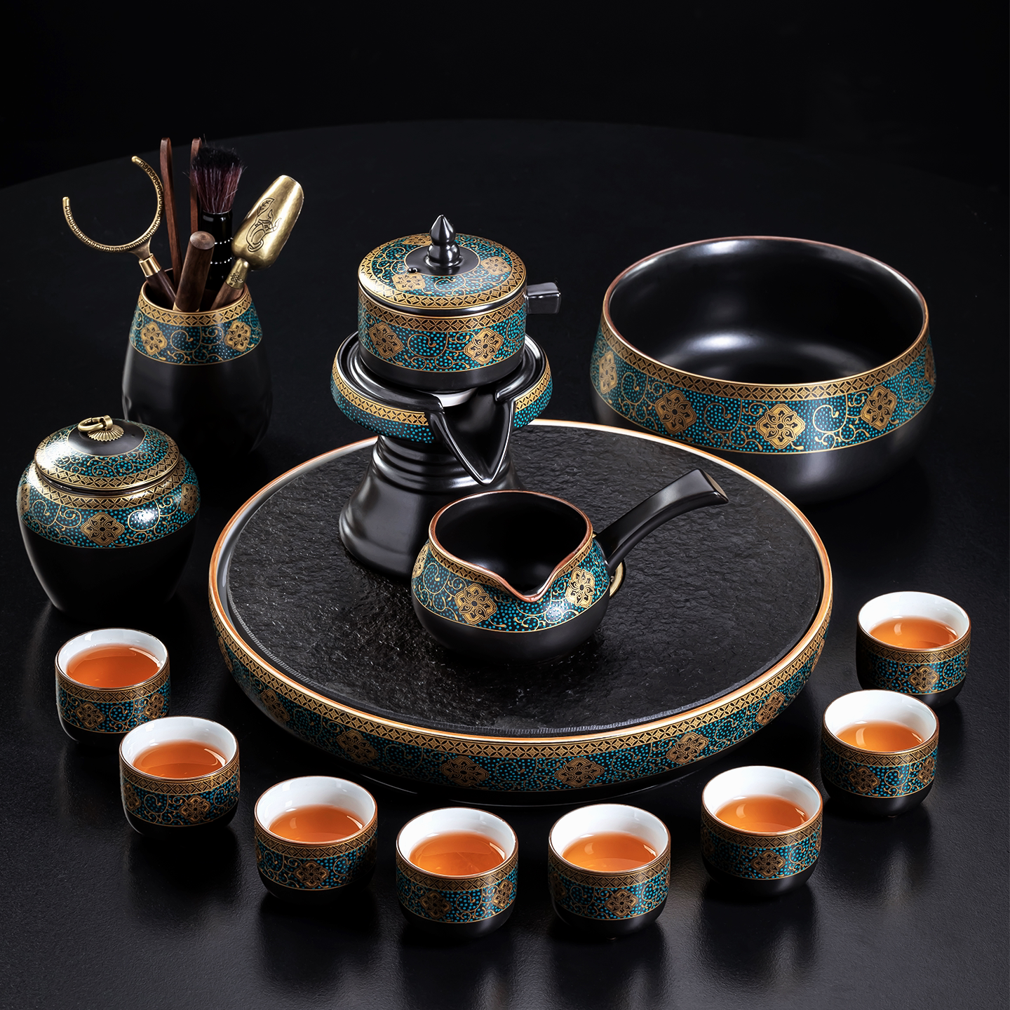 石茗堂釉上彩功夫茶具套装含茶盘