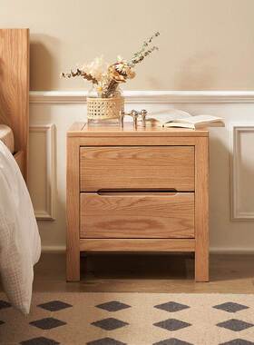 实木床头双抽橡全木斗柜北欧现代家卧室储物柜柜A3用0F75TT9JT21