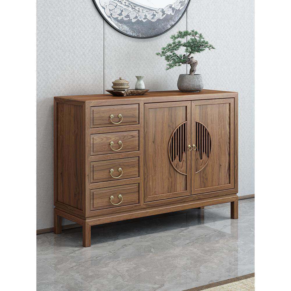 A10L新中式餐边柜式F767S76H实木边柜斗柜矮木简柜榆胡桃木色储物