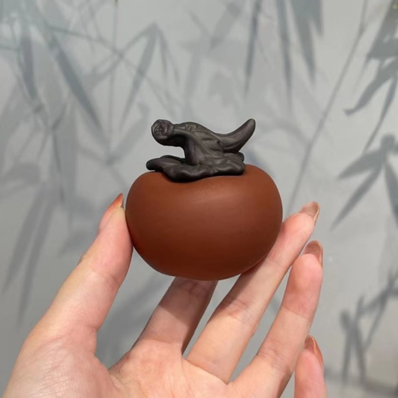 惊蛰 原矿泥料紫砂手工制作柿子摆件茶宠 茶道配件迷你装饰