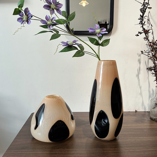 中古风北欧高级感复古琉璃花瓶客厅桌面装饰插花玻璃花器轻奢摆件