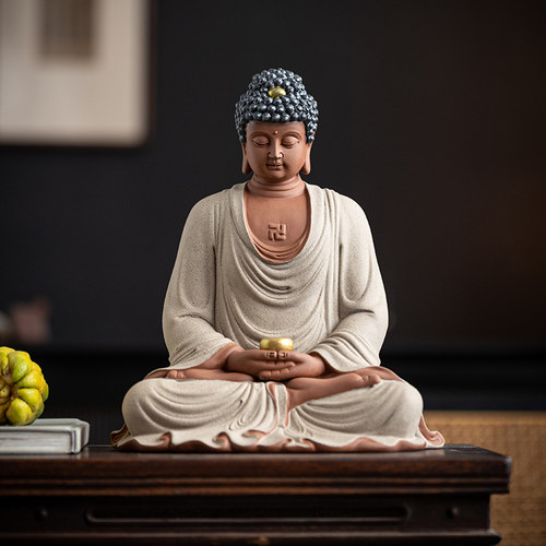 大号陶瓷如来佛祖摆件释迦摩尼佛像中式禅意家居茶室博古架装饰品
