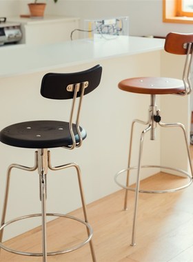 minimore蚂蚁升降吧椅北欧实木家用靠背可升降酒吧台高脚椅吧凳