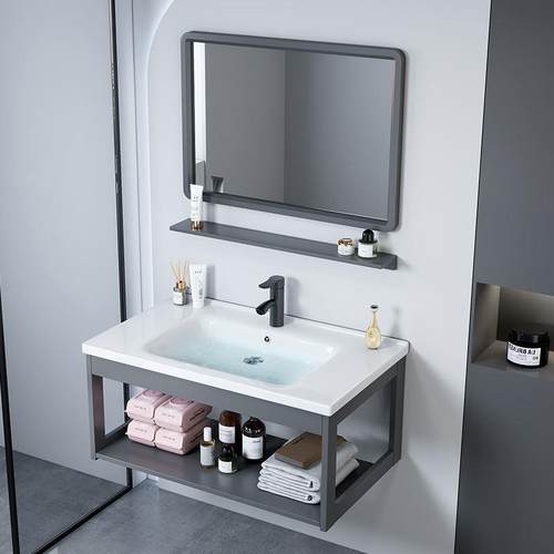 简易挂DLL墙式小户陶型瓷一体洗手盆用洗脸盆柜组合卫家生间洗漱