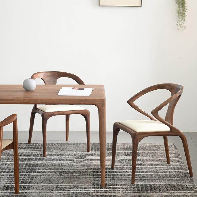 简约成人胡桃木洽谈休闲北实剑椅欧全木餐椅客厅椅家用真皮靠背黑