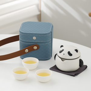 国潮【功夫熊猫】一壶三杯旅行茶具套装便携式陶瓷快客杯户外泡茶