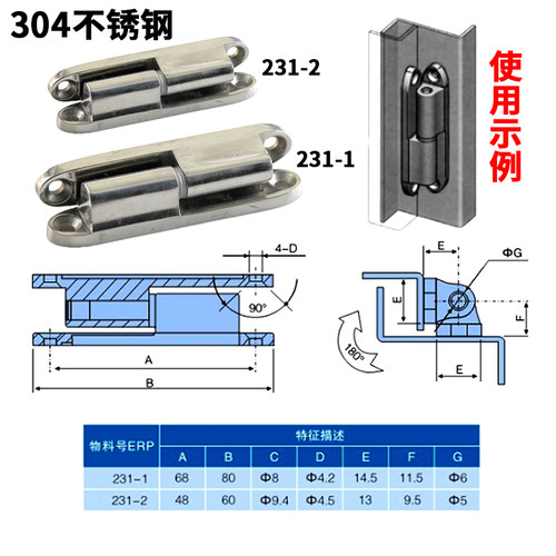 CL231-1不锈钢304铰链231-2电柜合页HL032设备铰链工业机械门铰链
