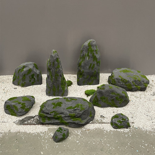 仿真假山石植绒苔藓造景石头大小搭配摆件装饰青苔毛石头景观道具