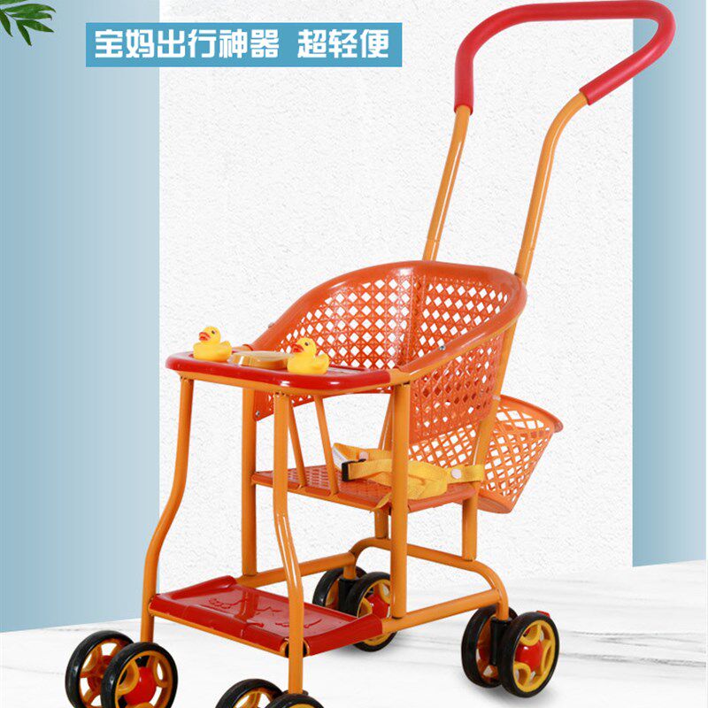 爆款夏季万向轮手工制作婴儿塑料仿藤椅手推车四轮双刹车轻便童车