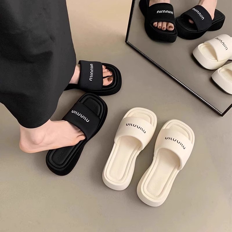 网红松糕厚底一字拖鞋外穿女鞋子2025年夏季新款增高黑色凉拖凉鞋