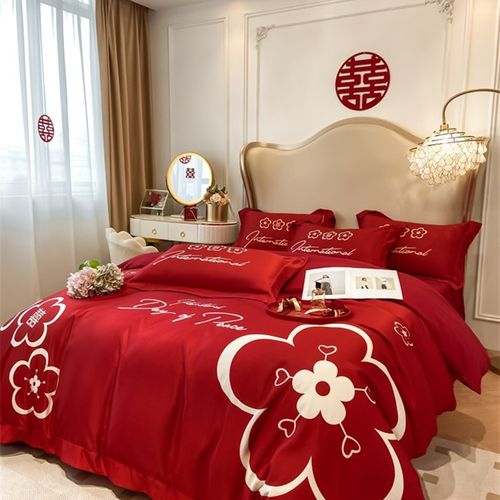 高档礼盒装结婚四件套红色婚庆喜被床单被套高级感新婚嫁床上用品