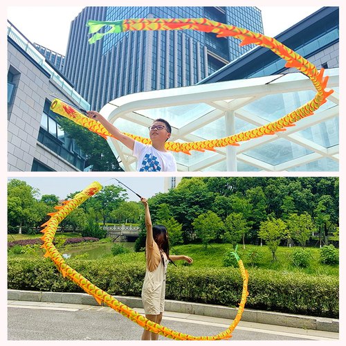 儿童健身龙彩带舞龙健身道具中老年耍龙甩龙广场彩带舞龙甩空竹龙