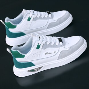 安氢运鞋子男秋季新款透气皮面小白鞋男士潮流百搭防臭休闲板鞋