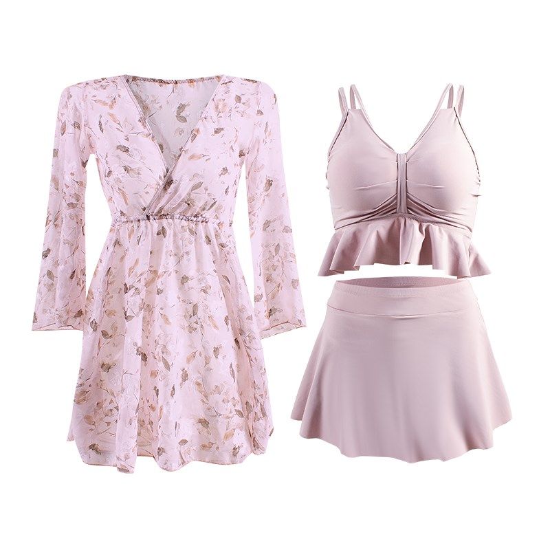 泡温泉泳衣女冬天大码遮肚显瘦宽松罩衫保守分体式遮肉女士三件套