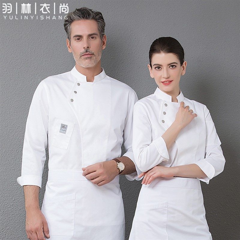酒店厨师工作服长袖秋冬装男v女西餐厅饭店厨房后厨餐厅厨师服加