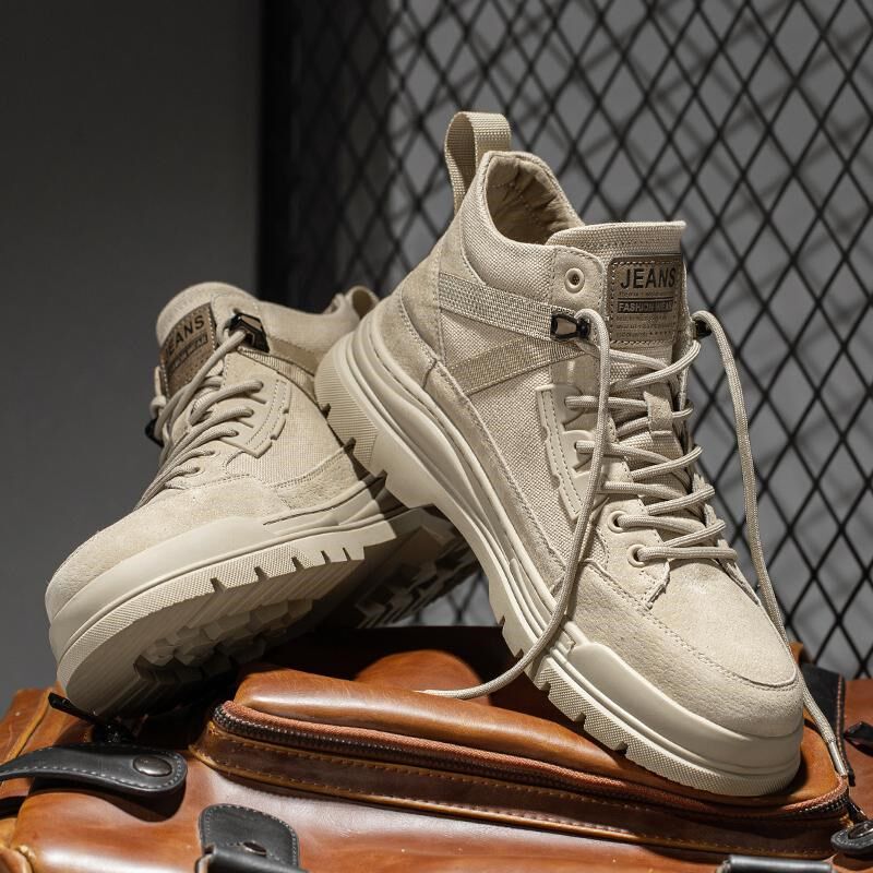 鞋子男款中帮马丁靴帆布男鞋高帮工装男靴子春秋款透气高级感新款