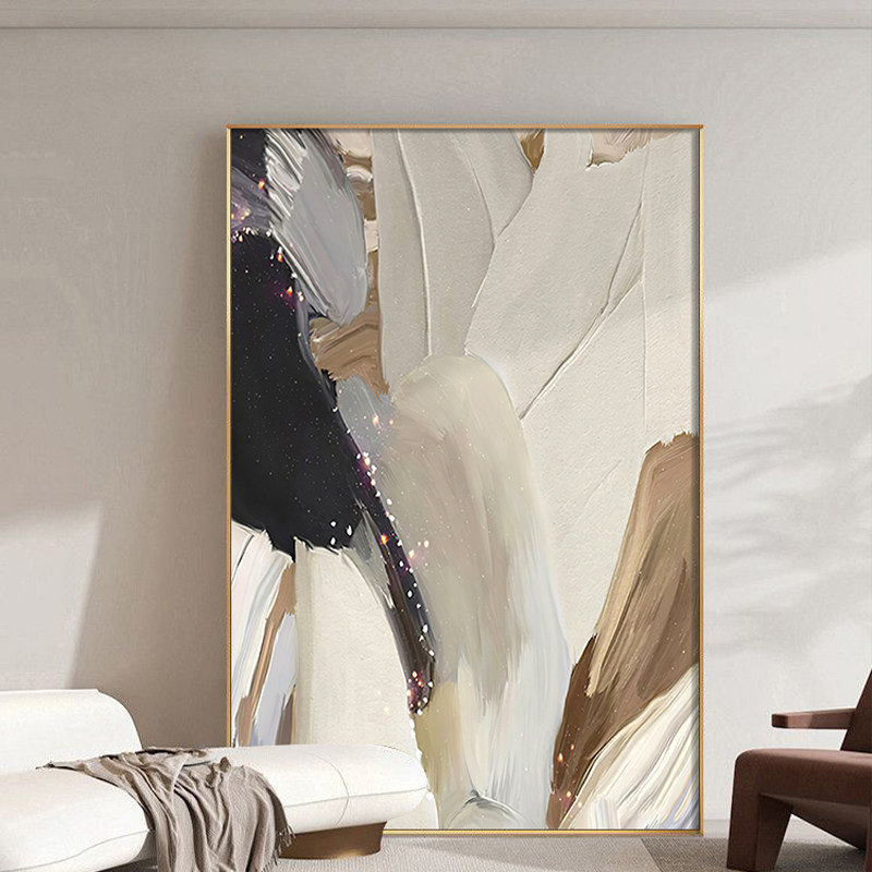 抽象奶油风客厅装饰画悬关画长方形玄关挂画沙Q发背景墙壁画侘寂