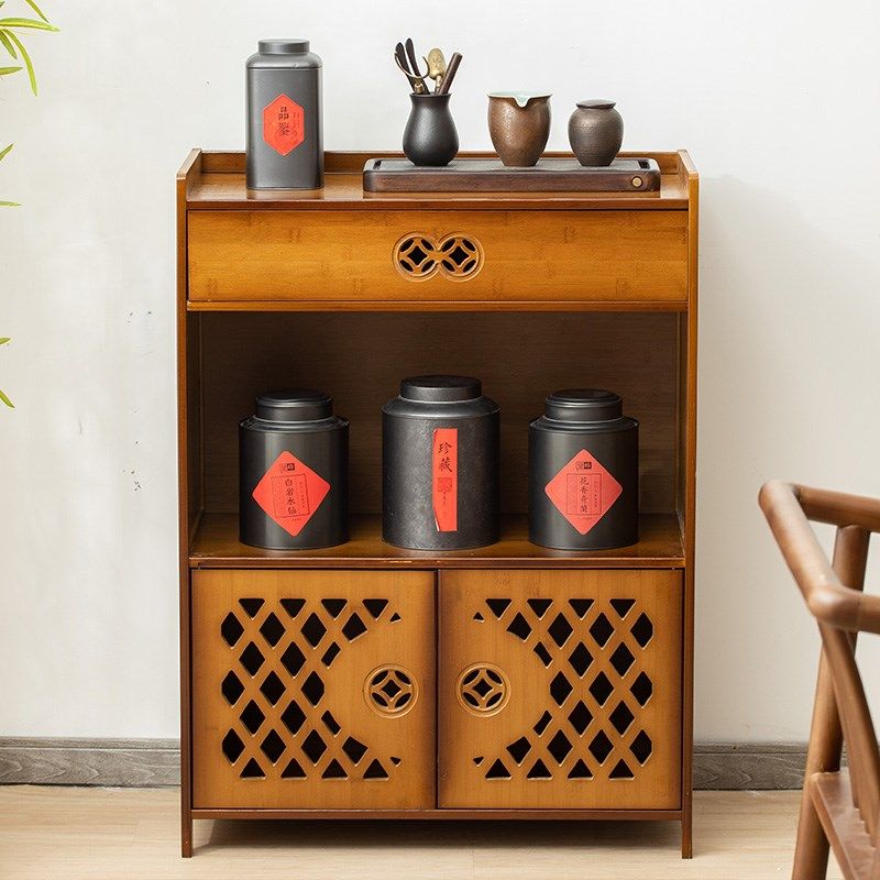 餐边柜置物架新中式厨房小柜子客厅摆件茶边柜竹子储物柜茶水柜
