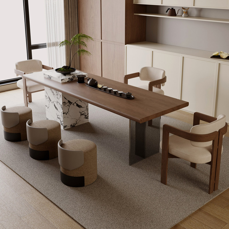 意式极简原木茶桌椅组合家用办公桌高端实木大板书桌餐桌2025新款