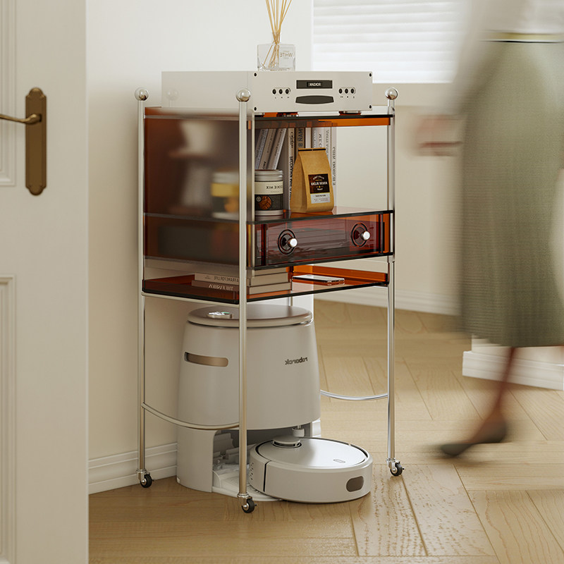 扫地机器人置物架收纳柜s科沃斯云鲸柜可移动客厅沙发压克力小边