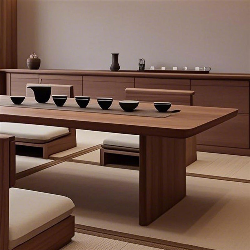 新中式阳台茶桌飘窗桌酒店民宿办公室白蜡木茶桌椅黑胡桃木茶台