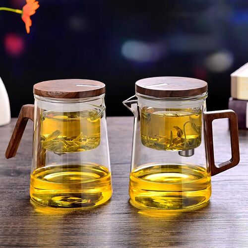 2025新c款磁吸飘逸杯泡茶壶茶水分离一键过滤全玻璃内胆高端胡桃