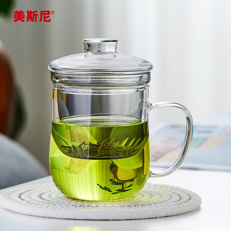 美斯尼玻璃杯茶水分离杯高颜值水杯女花茶L杯加厚过滤泡茶杯子男