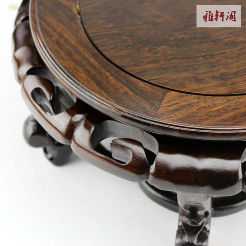 新古典红木圆形底座黑檀木实木花架花瓶花盆鱼缸托架奇石木雕摆件