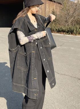 牛仔马甲女款2024p新款春秋中长款宽松慵懒风欧货洋气时髦马夹外