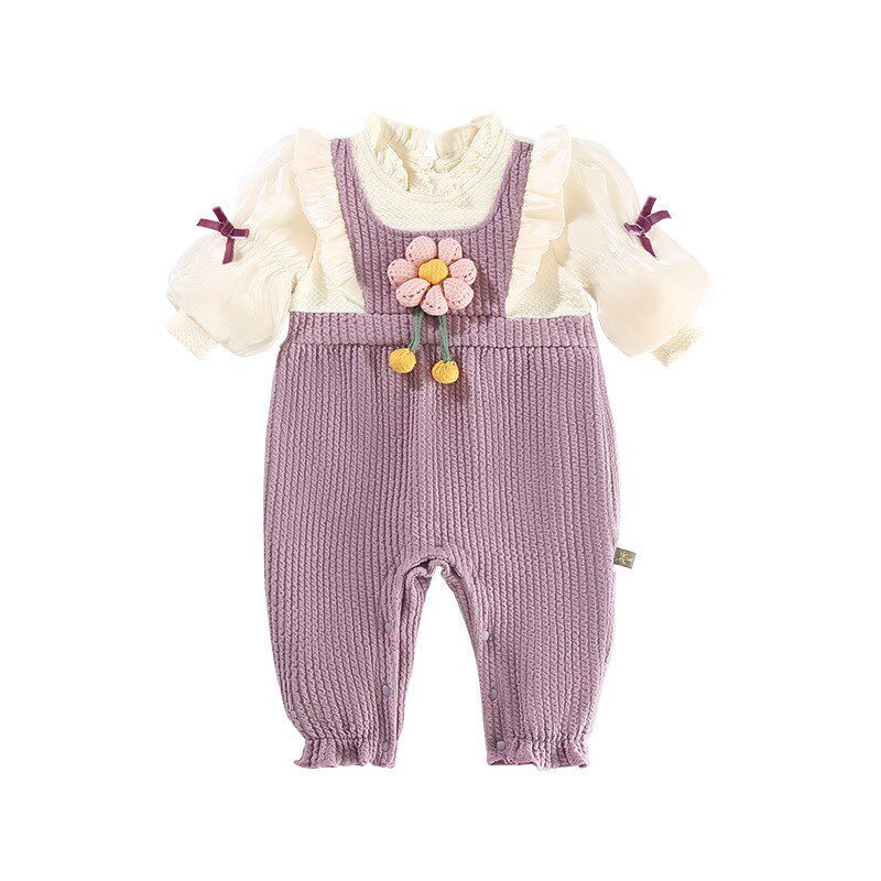 婴儿秋装连体衣甜美花朵爬服宝宝公主外出服秋季超洋气可爱包屁衣