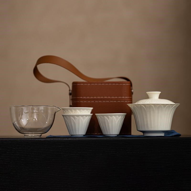 仿宋定窑白一壶二杯旅行茶具套A装大容量快客杯便携盖碗茶具可定